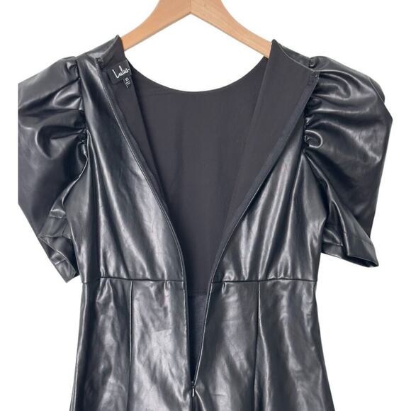 Lulu's Black Vegan Leather Puff Sleeve Fit and Flare Mini Dress (XS) - Picture 9 of 15